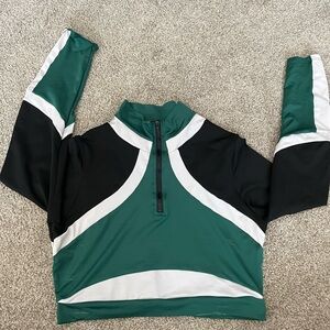 Green and Black Long Sleeve Top with White Accents